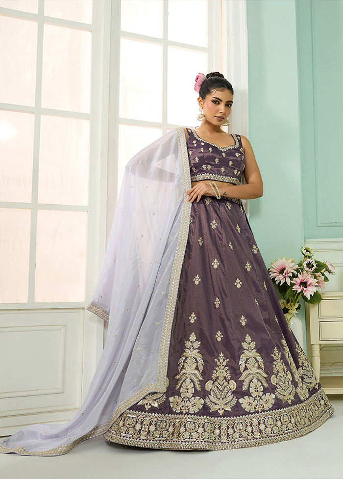 Purple Blended Silk Dupatta Lehenga Set