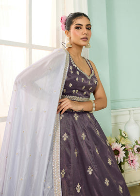 Purple Blended Silk Dupatta Lehenga Set