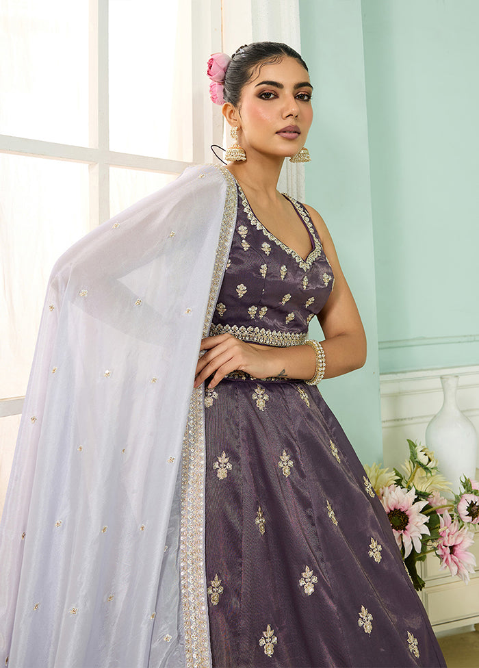 Purple Blended Silk Dupatta Lehenga Set