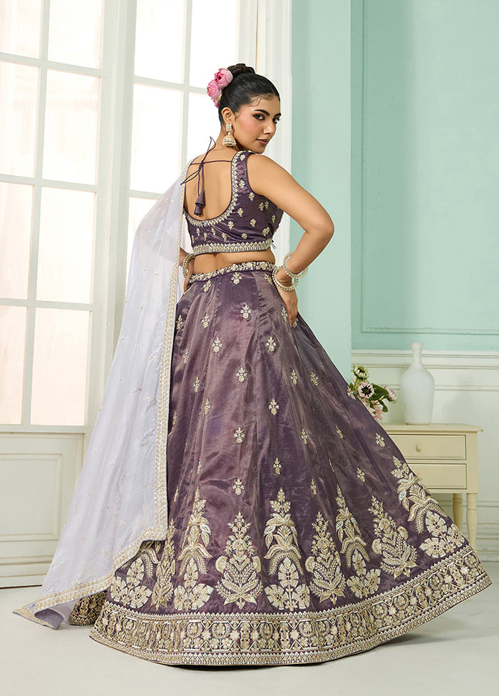 Purple Blended Silk Dupatta Lehenga Set