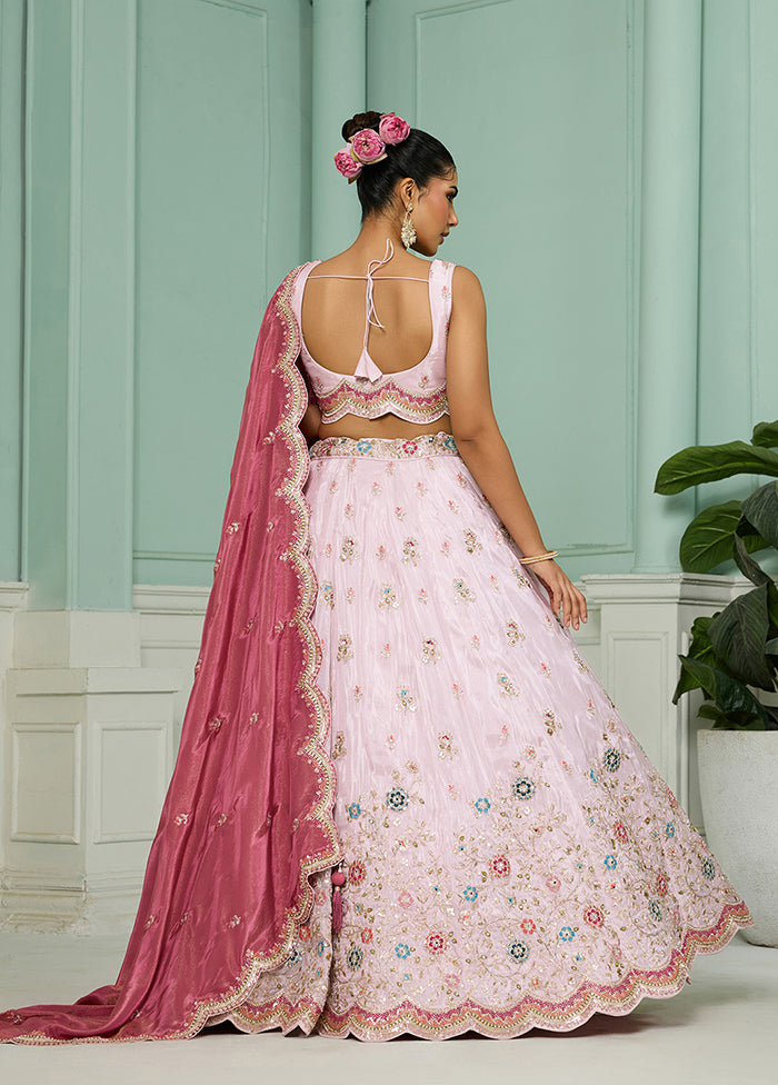 Pink Blended Silk Dupatta Lehenga Set
