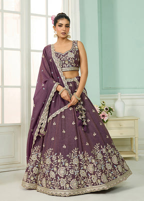 Purple Blended Silk Dupatta Lehenga Set