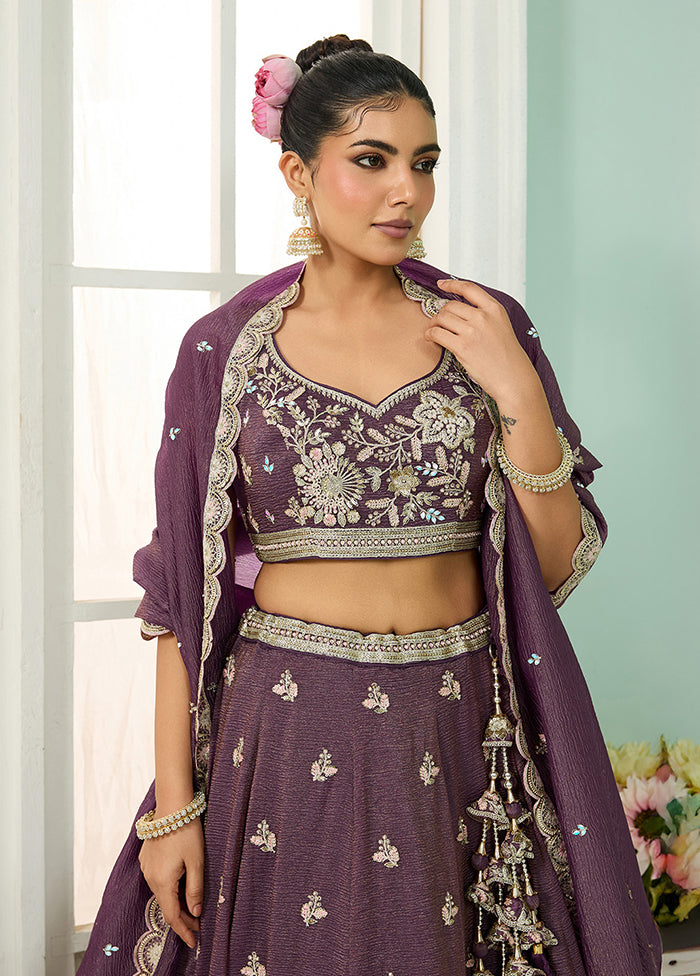 Purple Blended Silk Dupatta Lehenga Set
