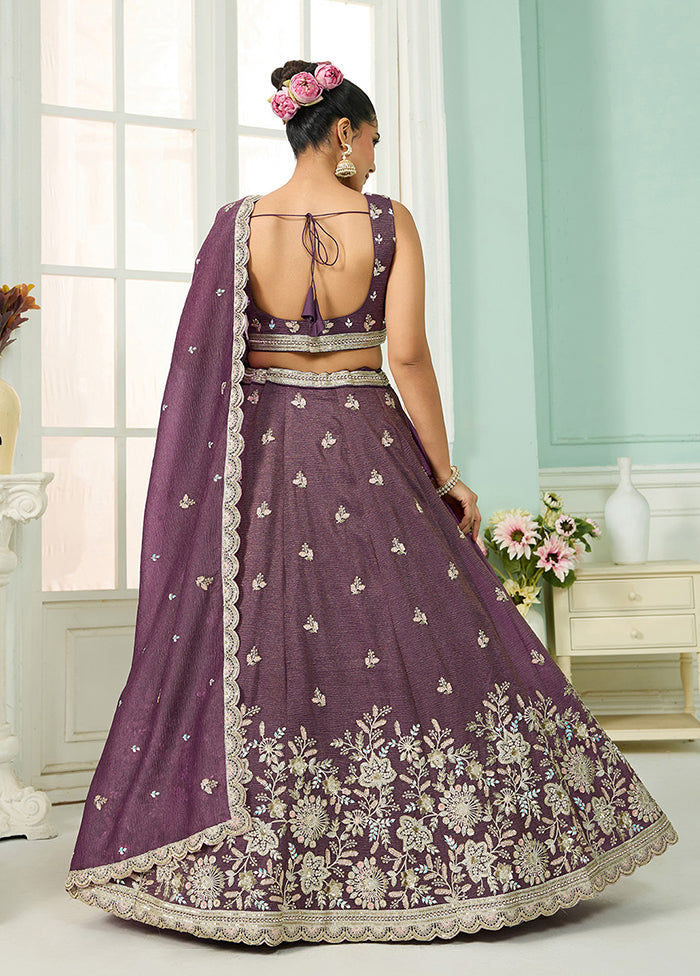 Purple Blended Silk Dupatta Lehenga Set