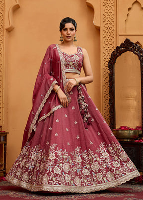 Pink Blended Silk Dupatta Lehenga Set