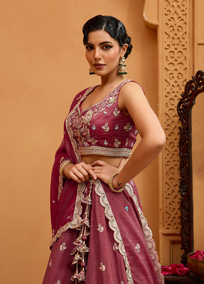 Pink Blended Silk Dupatta Lehenga Set