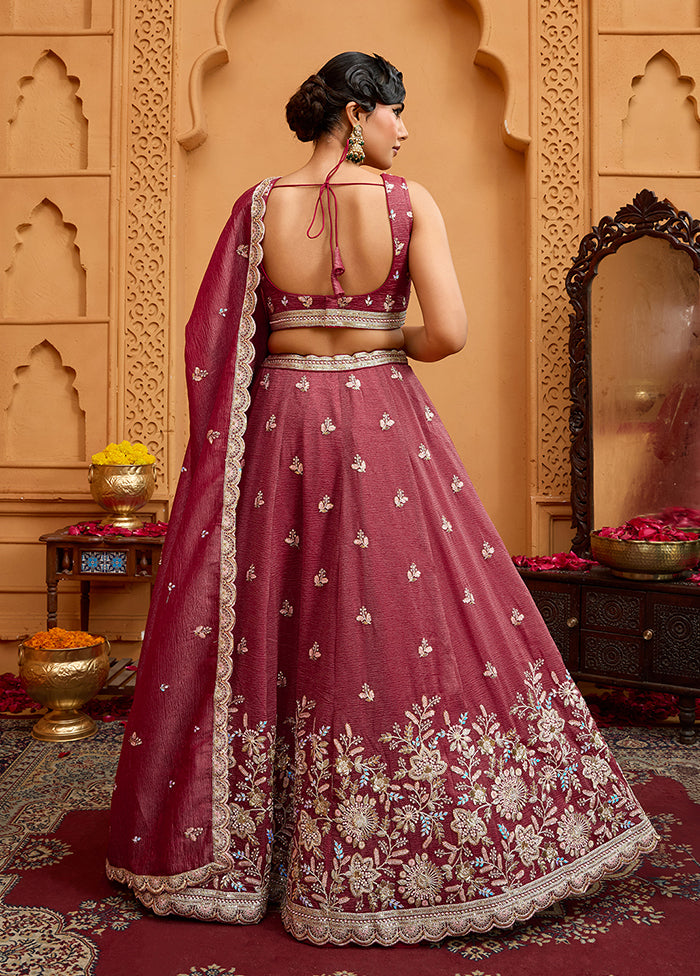 Pink Blended Silk Dupatta Lehenga Set
