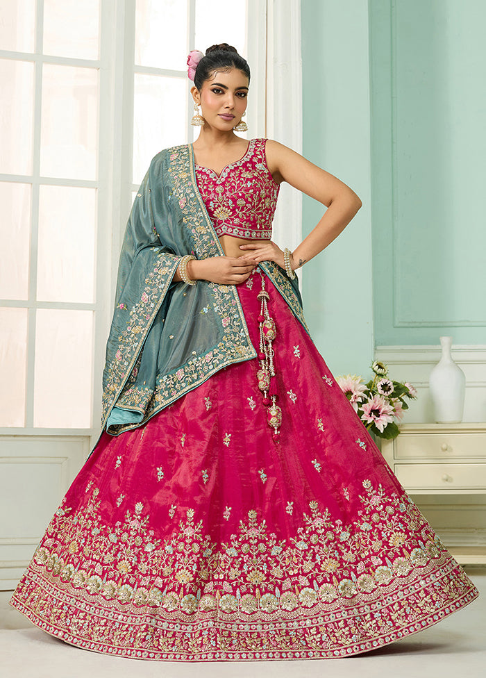 Pink Blended Silk Dupatta Lehenga Set