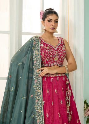 Pink Blended Silk Dupatta Lehenga Set