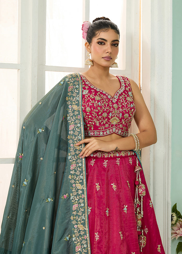 Pink Blended Silk Dupatta Lehenga Set