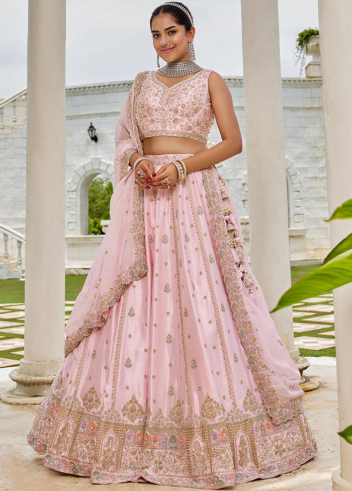 Pink Blended Silk Dupatta Lehenga Set