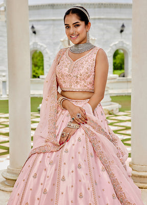 Pink Blended Silk Dupatta Lehenga Set
