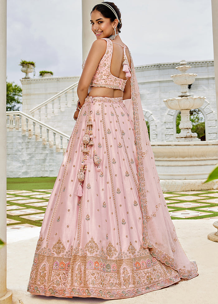 Pink Blended Silk Dupatta Lehenga Set