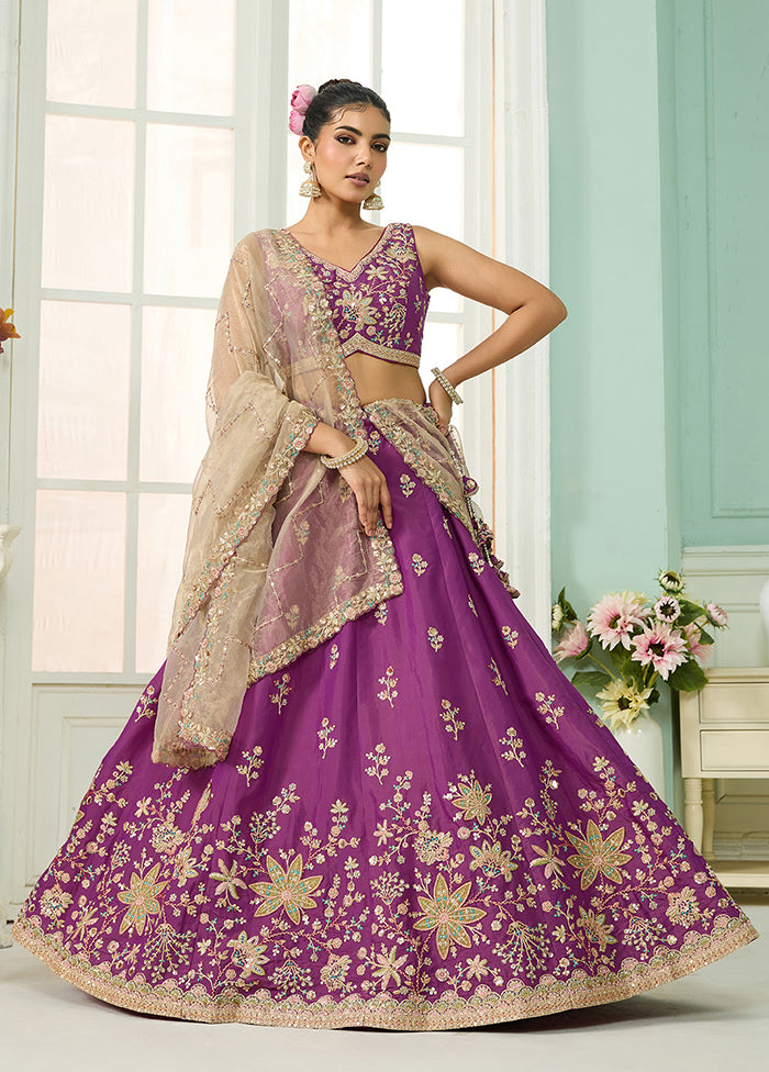 Purple Georgette Dupatta Lehenga Set