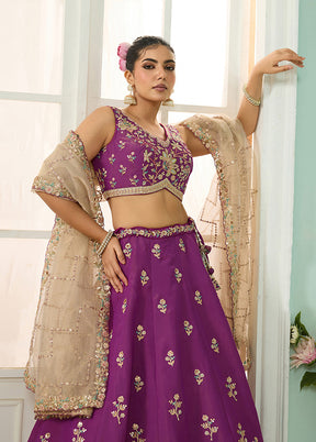Purple Georgette Dupatta Lehenga Set