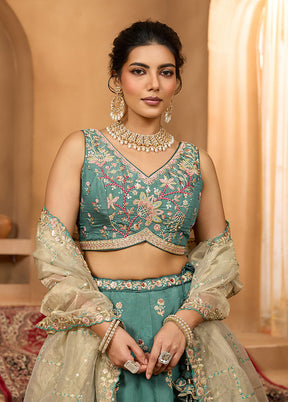 Green Georgette Dupatta Lehenga Set