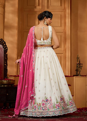 Cream Blended Silk Dupatta Lehenga Set