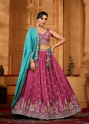 Pink Blended Silk Dupatta Lehenga Set