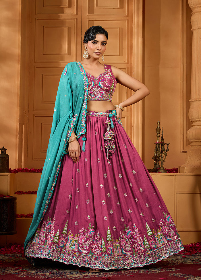 Pink Blended Silk Dupatta Lehenga Set