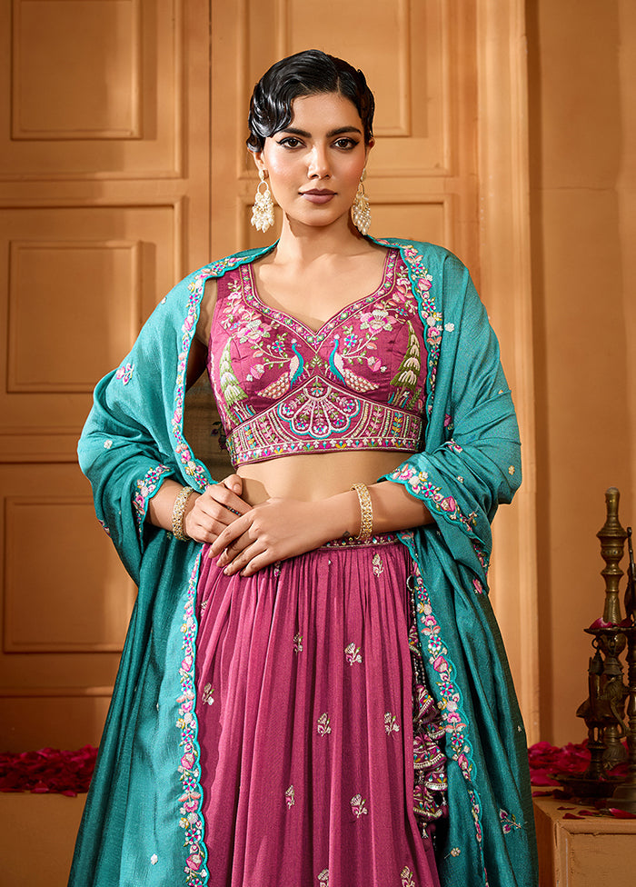 Pink Blended Silk Dupatta Lehenga Set