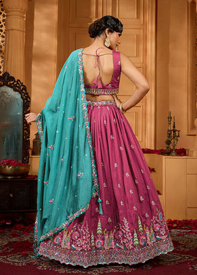 Pink Blended Silk Dupatta Lehenga Set