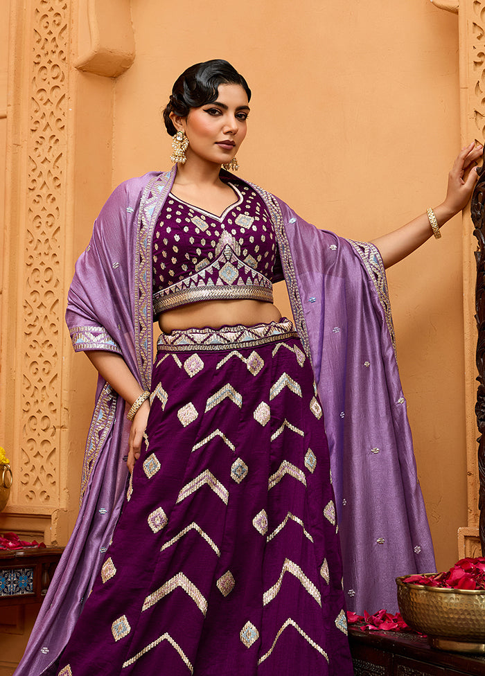 Purple Blended Silk Dupatta Lehenga Set