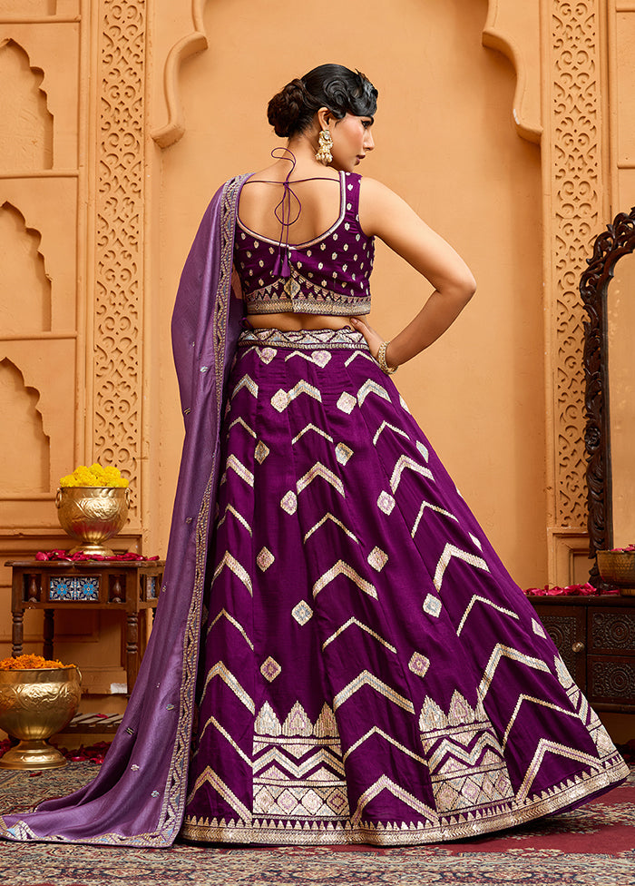 Purple Blended Silk Dupatta Lehenga Set