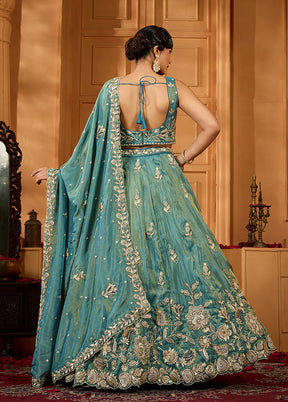 Green Blended Silk Dupatta Lehenga Set
