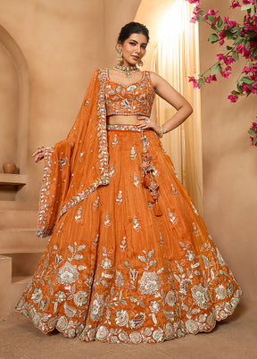 Orange Blended Silk Dupatta Lehenga Set