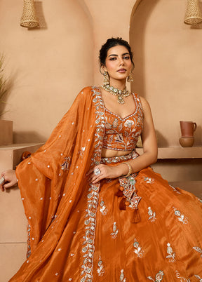 Orange Blended Silk Dupatta Lehenga Set