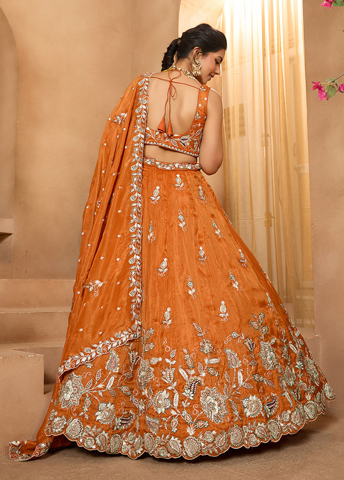 Orange Blended Silk Dupatta Lehenga Set