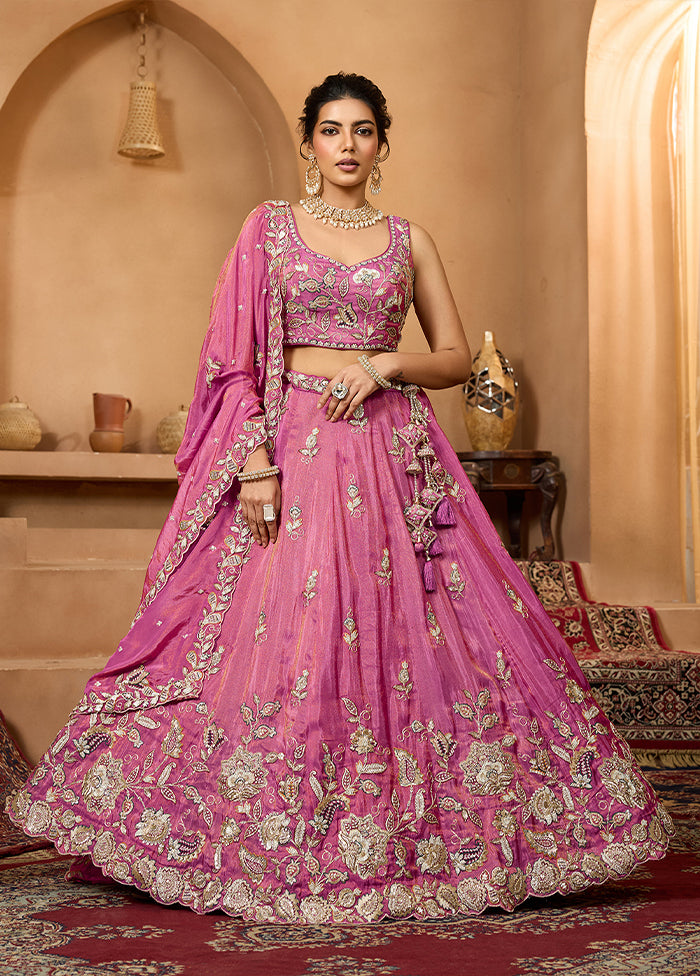 Pink Blended Silk Dupatta Lehenga Set