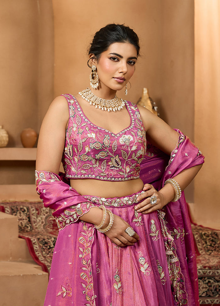 Pink Blended Silk Dupatta Lehenga Set
