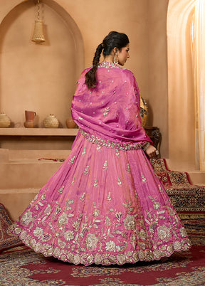 Pink Blended Silk Dupatta Lehenga Set