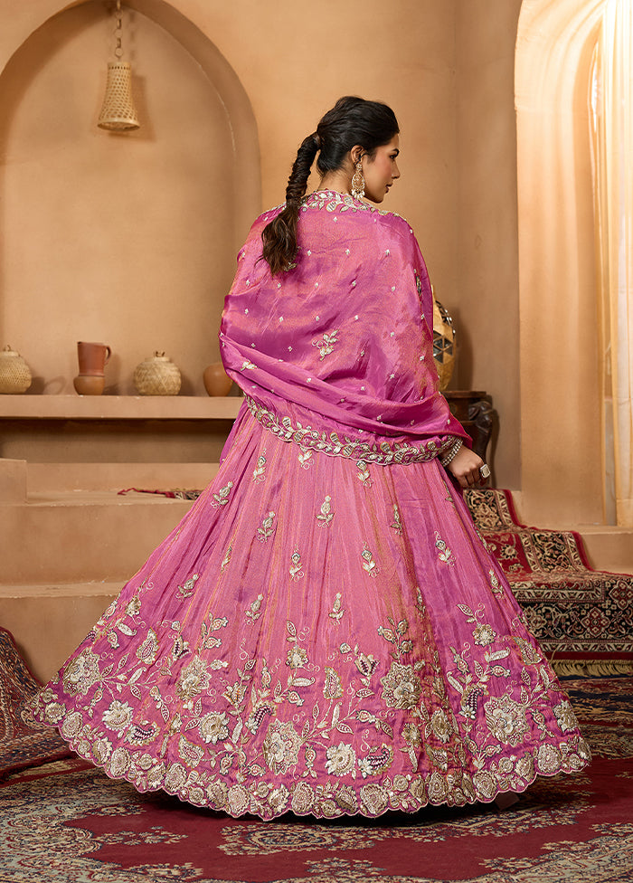 Pink Blended Silk Dupatta Lehenga Set