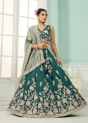 Green Blended Silk Dupatta Lehenga Set