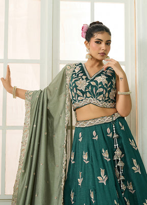 Green Blended Silk Dupatta Lehenga Set