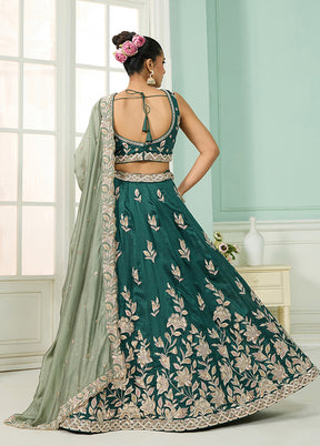 Green Blended Silk Dupatta Lehenga Set