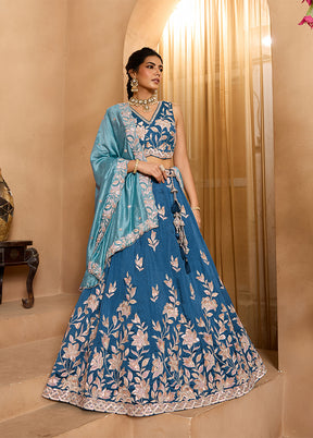 Green Blended Silk Dupatta Lehenga Set