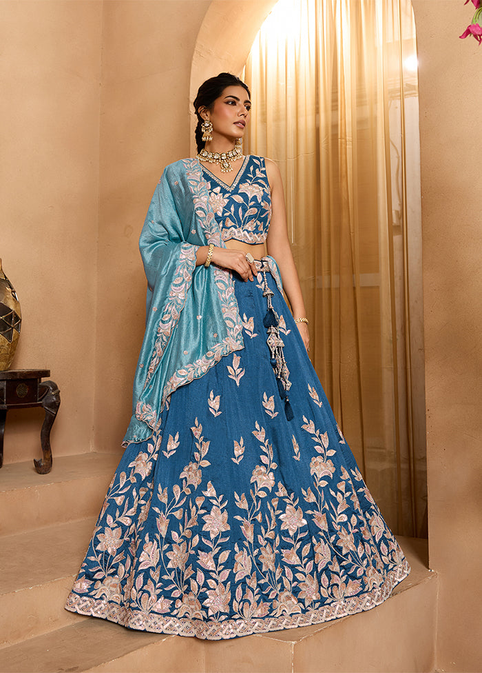 Green Blended Silk Dupatta Lehenga Set