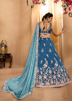 Green Blended Silk Dupatta Lehenga Set