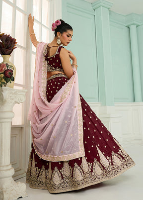 Maroon Blended Silk Dupatta Lehenga Set