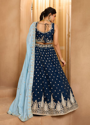 Blue Blended Silk Dupatta Lehenga Set