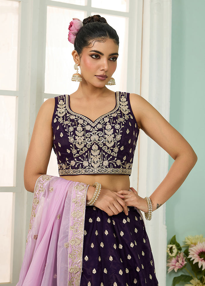 Purple Blended Silk Dupatta Lehenga Set