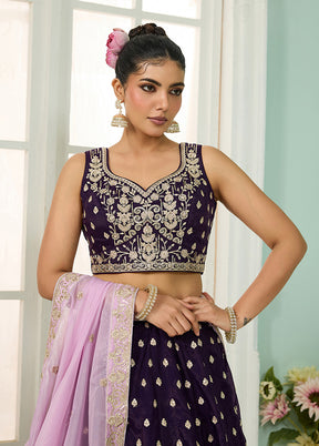Purple Blended Silk Dupatta Lehenga Set
