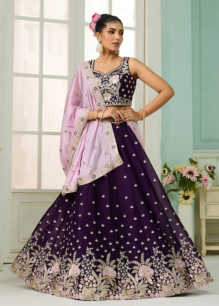 Purple Georgette Dupatta Lehenga Set