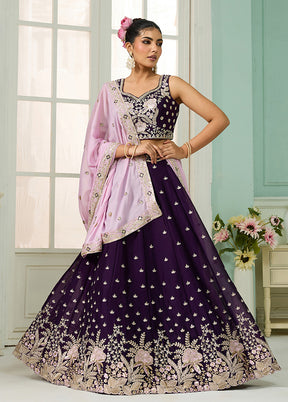 Purple Georgette Dupatta Lehenga Set