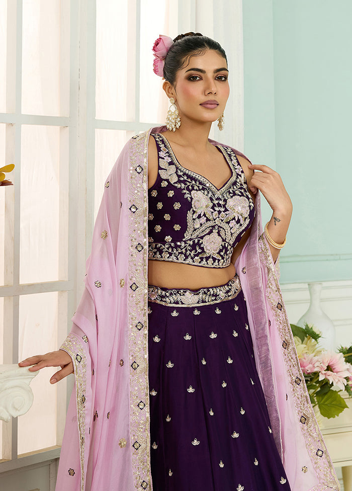 Purple Georgette Dupatta Lehenga Set