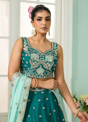 Green Georgette Dupatta Lehenga Set