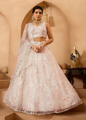 Cream Net Dupatta Lehenga Set